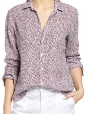 Orvis purple floral button down 3/4 sleeve top